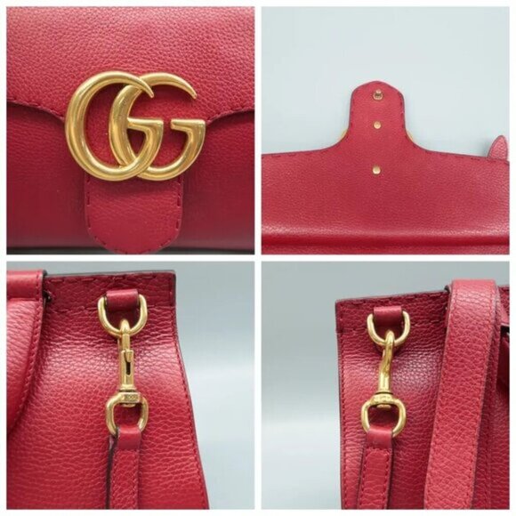 100% Authentic GUCCI GG Marmont Red Leather Satchel - Picture 7 of 12